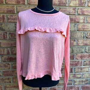 NWT LOFT Coral Ruffle Lightweight Long Sleeved Top